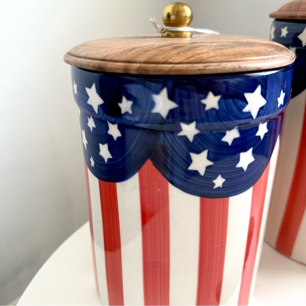 Americana Patriotic Flag Stripe and Stars Canister Set NWT - Picture 8 of 10
